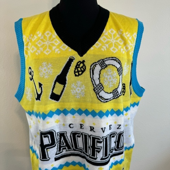 Pacifico Cerveza  Beer Christmas Ugly Holiday Sweater Vest Large Nautical Unisex - Picture 3 of 7
